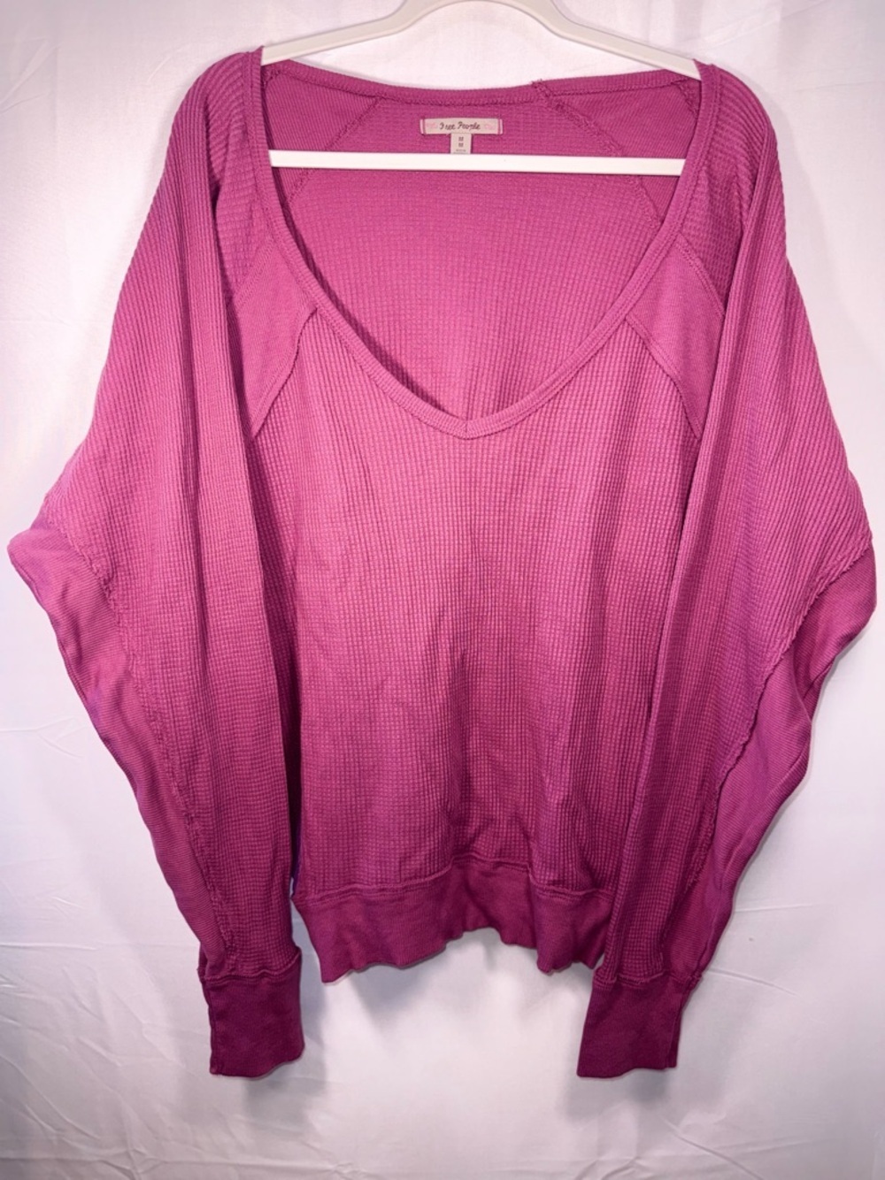 Free People Oversized Women Comfy V-Neck Waffle Knit Pink Sweater Size Medium